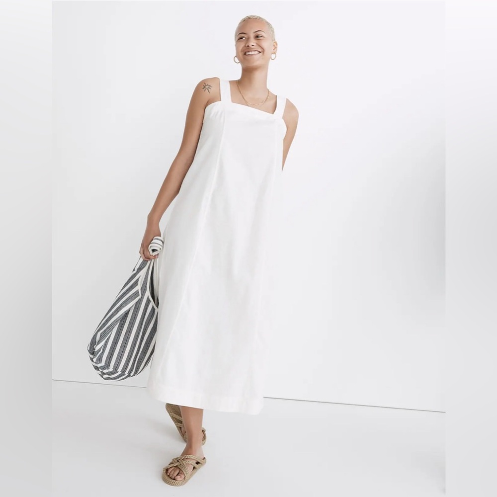 Madewell - Linen-Cotton Princess-Seamed Midi Dress in White Petite S